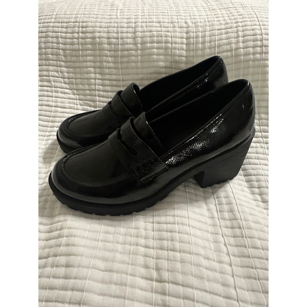 Y2K Dirty Laundry Black Patent Chunky Platform Lug Sole Penny Loafers Womens 10